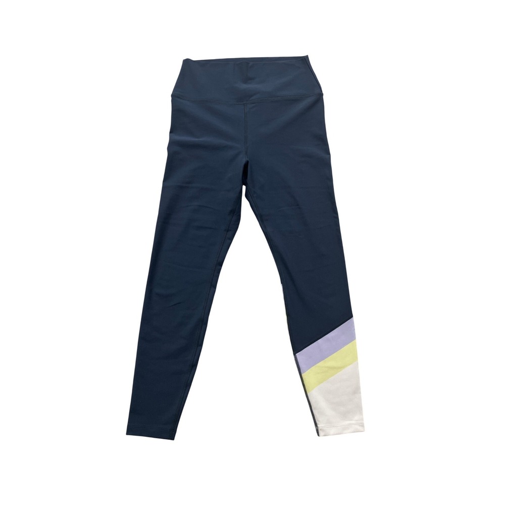 Peloton Womens High Waisted Colorblock Leggings Navy Blue Lavender Yellow Size M